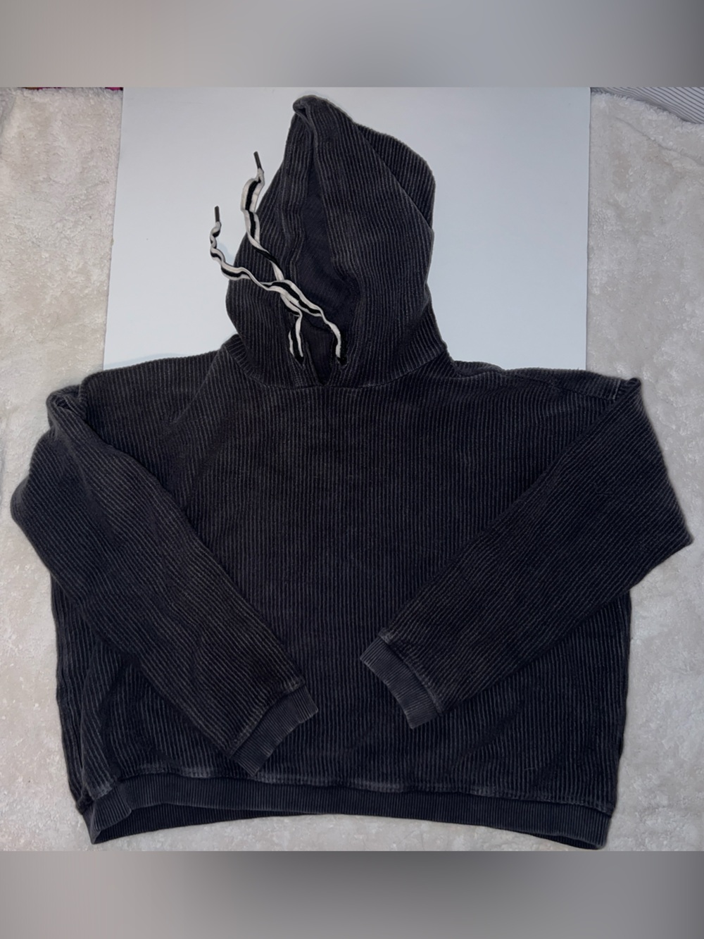 aerie Charcoal Ribbed Hoodie Sweatshirt 100% Cotton
